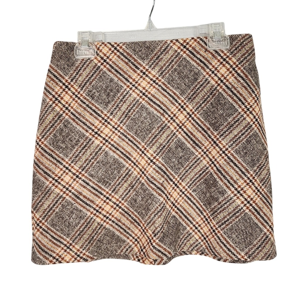 Size Medium Natural Fall Tones Plaid Tweed Micro Mini Skirt Preppy Academia EUC